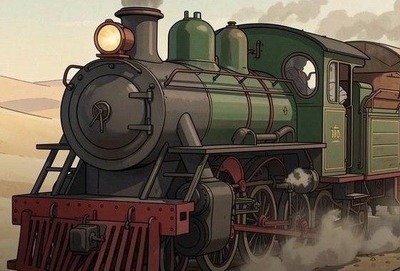 A close frame of the green steam locomotive from The Line Across the Thar